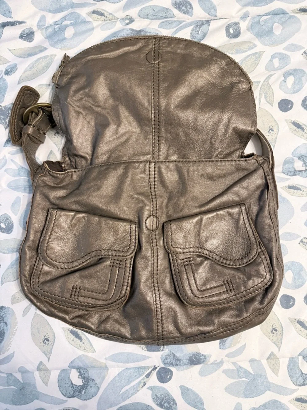 Lucky Brand Metallic Taupe Leather Shoulder Bag